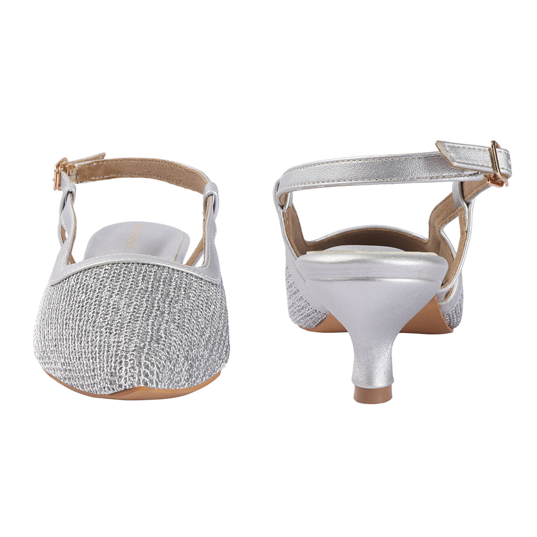 Women Glitter Mesh Slingback Pumps