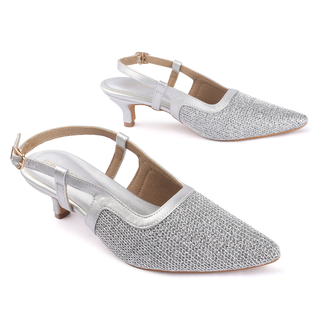 Women Glitter Mesh Slingback Pumps