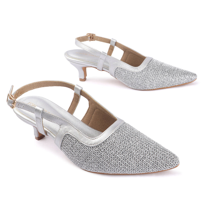Women Glitter Mesh Slingback Pumps