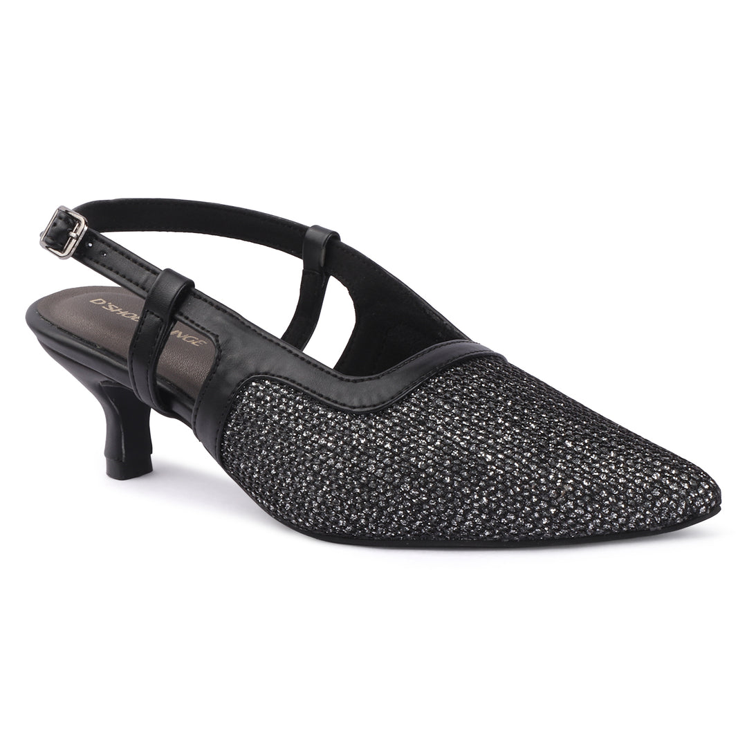 Women Glitter Mesh Slingback Pumps