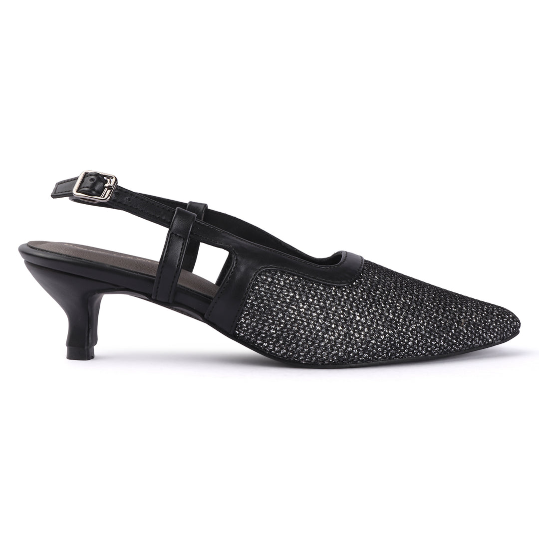Women Glitter Mesh Slingback Pumps