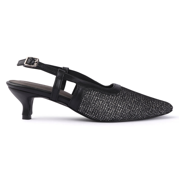 Women Glitter Mesh Slingback Pumps