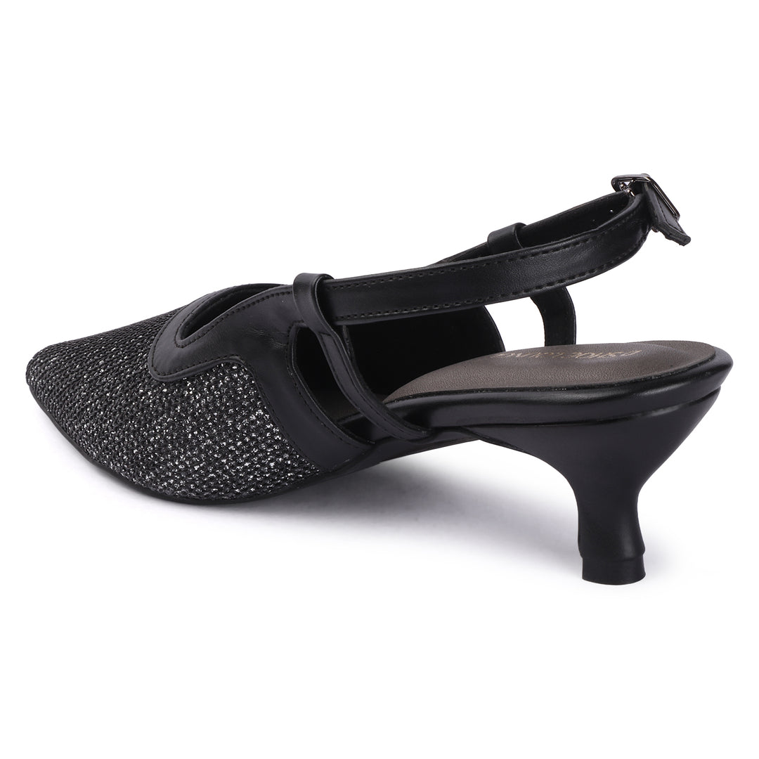 Women Glitter Mesh Slingback Pumps