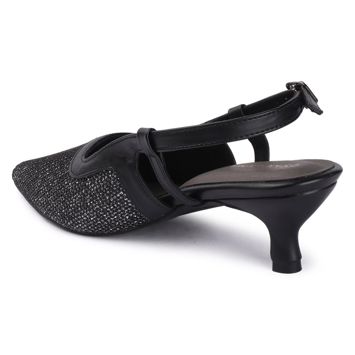 Women Glitter Mesh Slingback Pumps