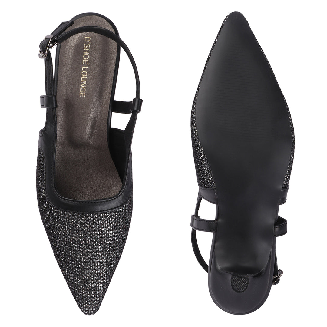 Women Glitter Mesh Slingback Pumps