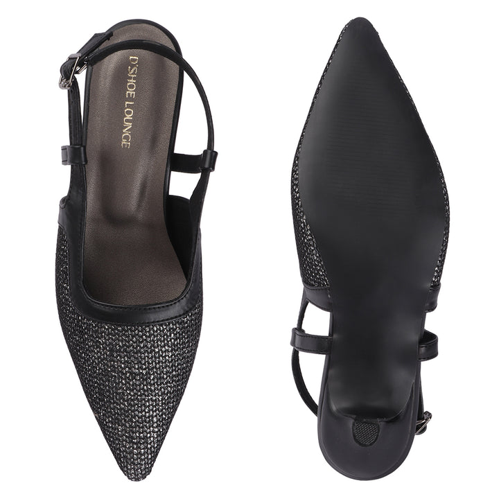 Women Glitter Mesh Slingback Pumps