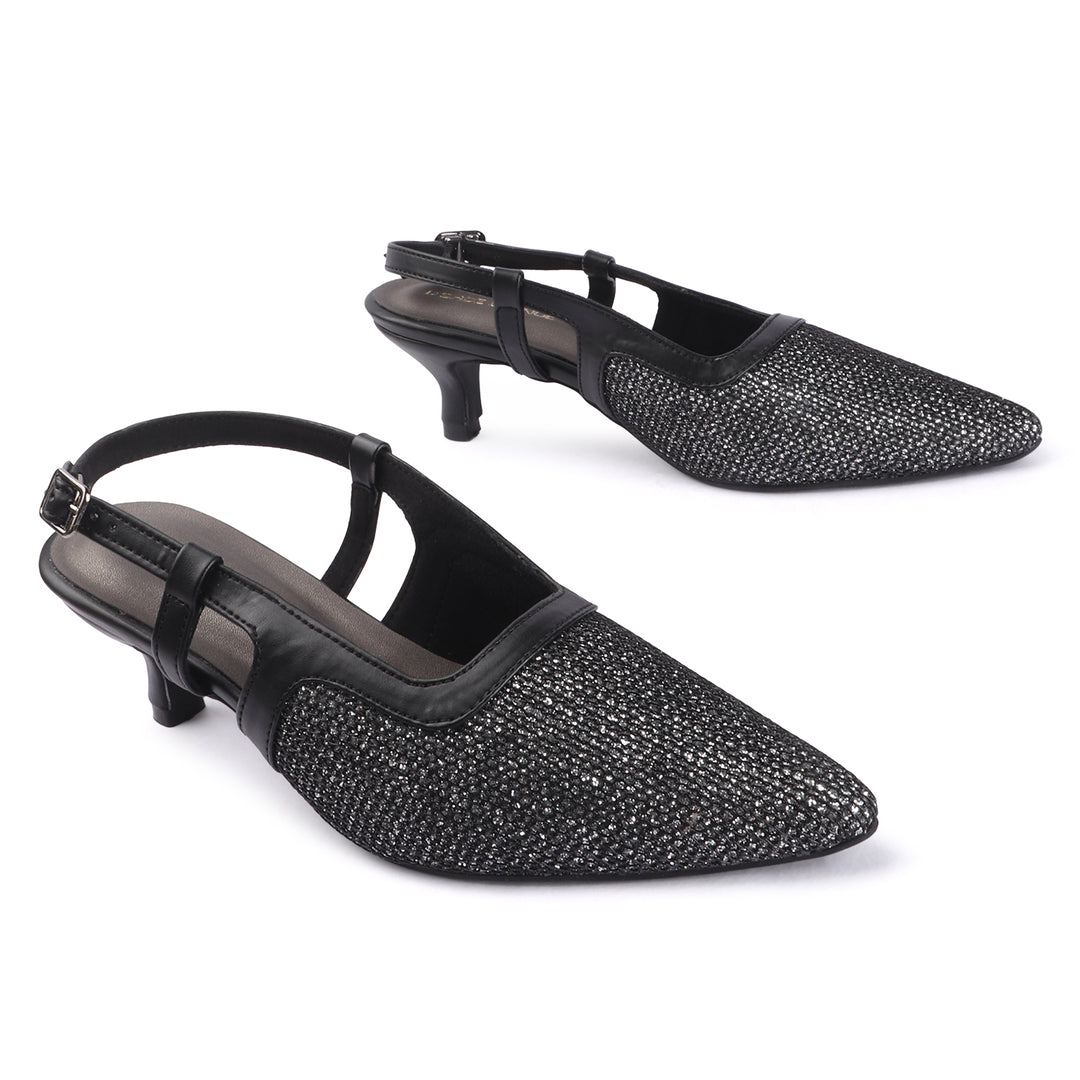 Women Glitter Mesh Slingback Pumps
