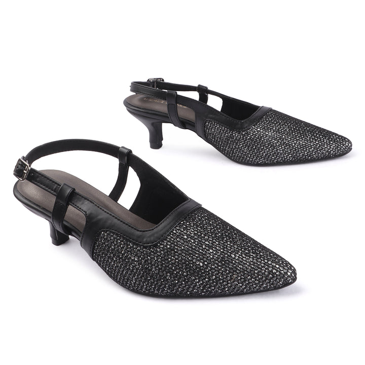 Women Glitter Mesh Slingback Pumps